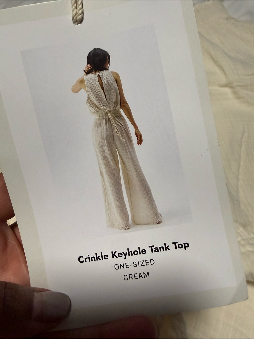 Pololoko Crinkle Keyhole Tank Top & Matching Pants Set - Cream